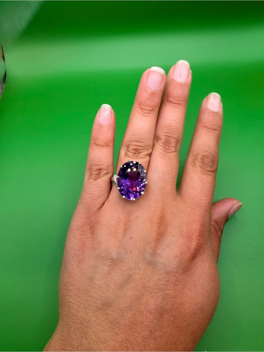 925 Sterling Silver 18 Ct Amethyst Ring Size 9.